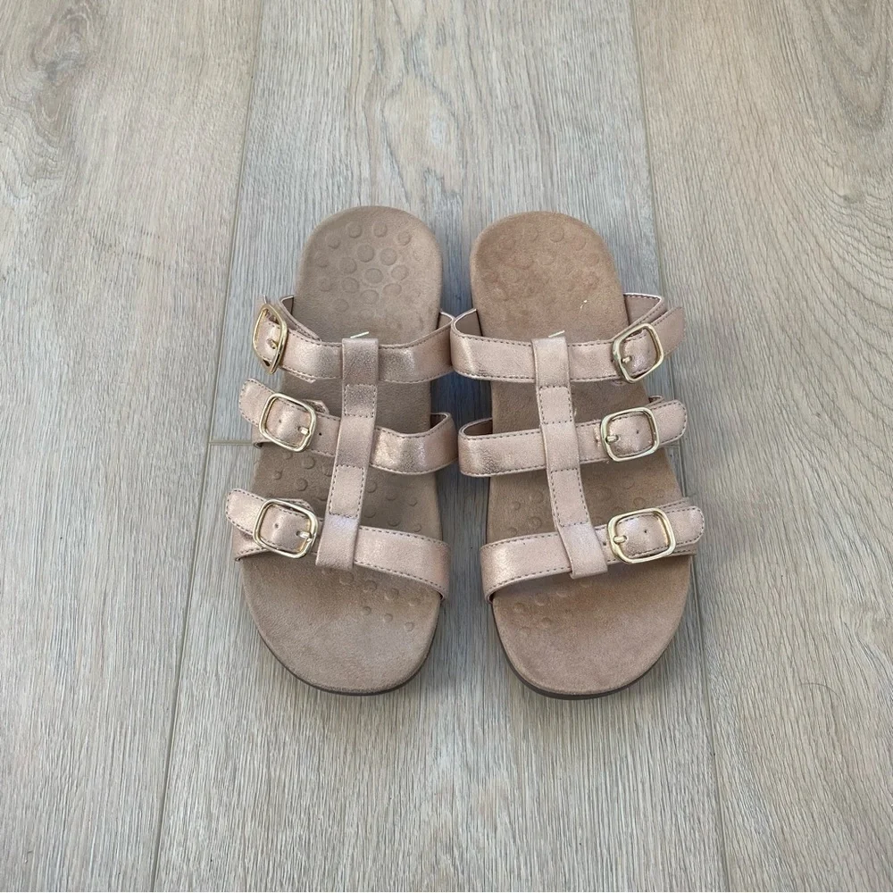 Vionic Misa Rosa Gold Leather Strappy Sandals